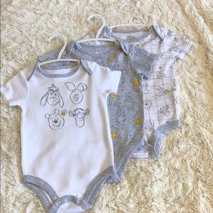 Disney Baby White, Gray & Yellow Winnie the Pooh 3-Pack Bodysuits